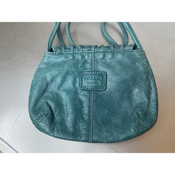Fossil Teal Green Leather Crossbody Shoulder Bag Mini Small Leather Distressed - Picture 2 of 5